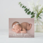 Script Bedankt Foto Overlay Baby Geboorte Aankondigingskaart (Staand voorkant)