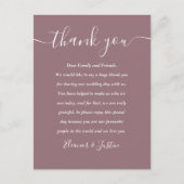 Script Bedankt Mauve Wedding Place Card Briefkaart (Voorkant)