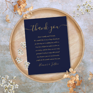 Script Bedankt Navy Blauwe Gouden Trouwplaatskaart Briefkaart