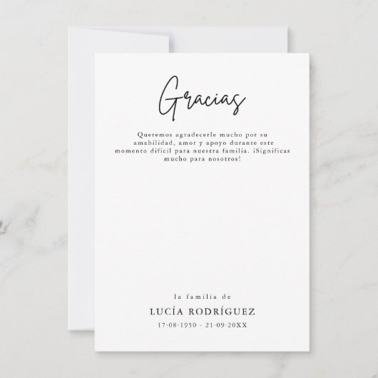 Script Bedankt Spaanse Begrafenis Foto Dank U Kaart (Voorkant)