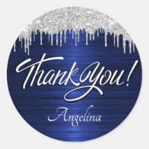 Script Bedankt Verjaardag Zilver Glitter Blauw