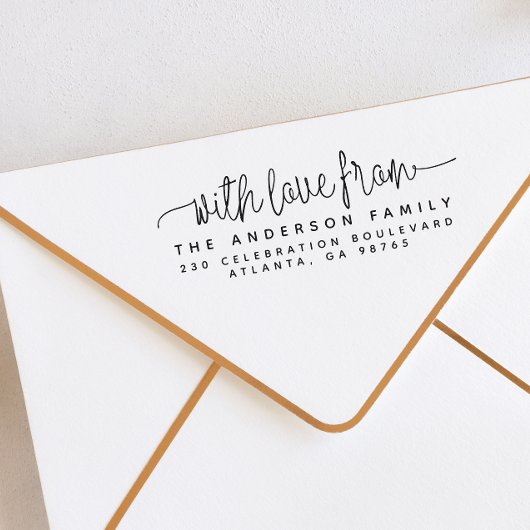 Script belettering met liefde van & retour adres rubberstempel