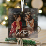 Script Bestie Photo Keepsake Gift Glas Ornament<br><div class="desc">Design bestaat uit leuke en elegante typografie met script en zonder lettertype. Pas eenvoudig naam,  jaar aan en upload een favoriete foto van jou en je bestie!</div>