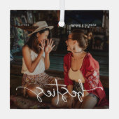 Script Bestie Photo Keepsake Gift Glas Ornament (Achterkant)