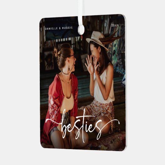 Script Bestie Photo Keepsake Gift Metalen Ornament (Voorkant links)
