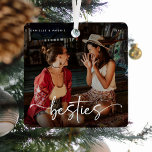 Script Bestie Photo Keepsake Gift Metalen Ornament<br><div class="desc">Design bestaat uit leuke en elegante typografie met script en zonder lettertype. Pas eenvoudig naam,  jaar aan en upload een favoriete foto van jou en je bestie!</div>