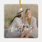 Script Besties 2x Photo Personalized Keramisch Ornament (Voorkant)
