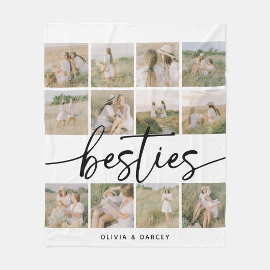 Script Besties Photo Collage Personalized Fleece Deken (Voorkant)