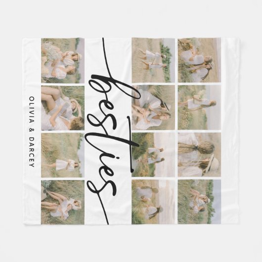 Script Besties Photo Collage Personalized Fleece Deken (Voorkant (Horizontaal))