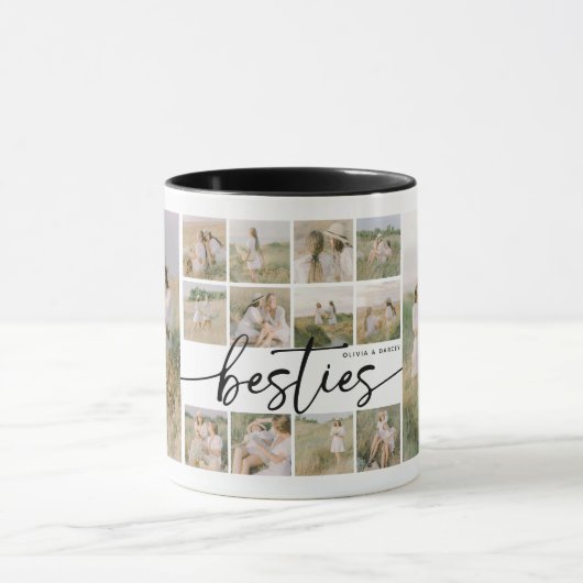 Script Besties Photo Collage Personalized Mok (Midden)