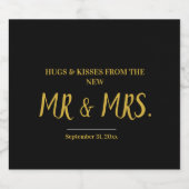 Script Black and Gold Elegant Mr & Mrs Wedding Likeurfles Etiket (Enkel label)