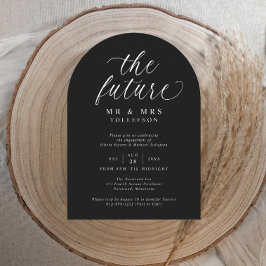 Script Black and White Elegant Engagement Party Kaart