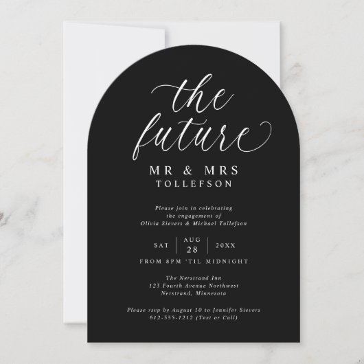 Script Black and White Elegant Engagement Party Kaart (Voorkant)