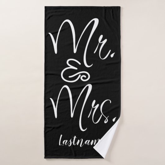 Script Black and White Mr en Mrs Custom Towel Badhanddoek (Badhanddoek)