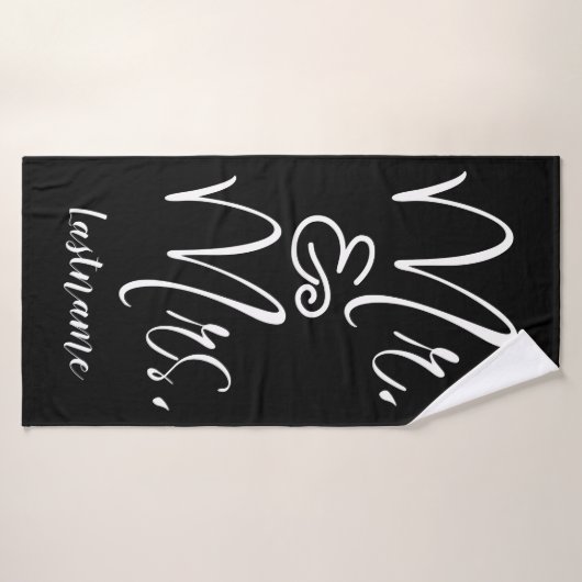 Script Black and White Mr en Mrs Custom Towel Badhanddoek (Badhanddoek)