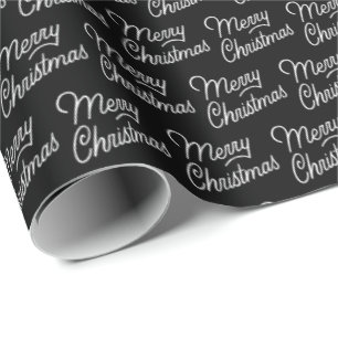 Script Black Christmas Wrapping Paper Cadeaupapier