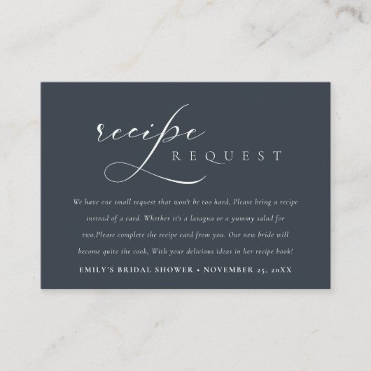 Script Black Navy Recipe Request Vrijgezellenfeest Informatiekaartje (Voorkant)