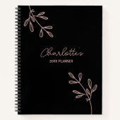 Script Black Pink Floral Bullet Journaal Planner Notitieboek (Voorkant)
