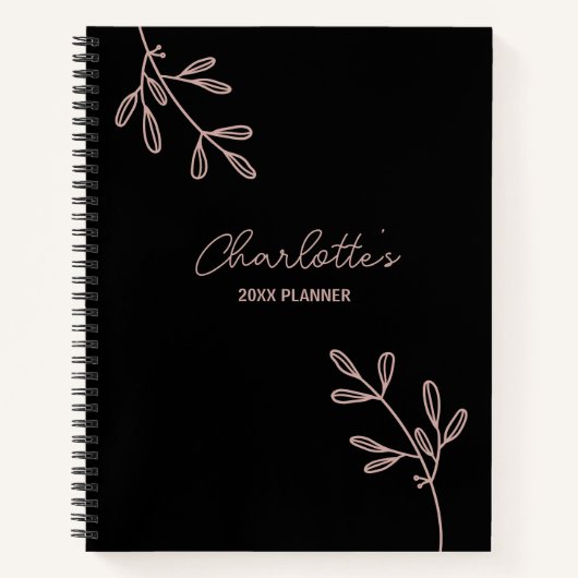 Script Black Pink Floral Bullet Journaal Planner Notitieboek (Voorkant)