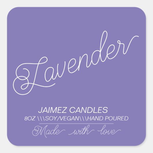 Script Black Soy Vegan Kaarsenmaker Lavendel Vierkante Sticker (Voorkant)