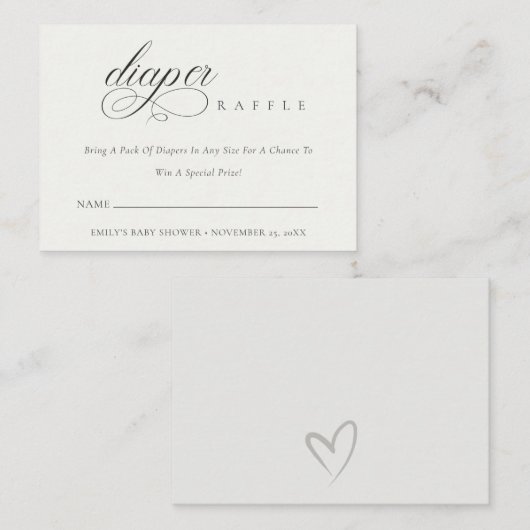 Script Black White diaper Baby shower over rotatie Informatiekaartje (Voorkant / Achterkant)
