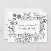 Script Black White Floral Botanical Personalized N Notitiekaartje (Voorkant)