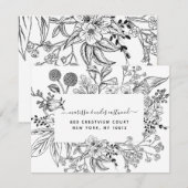 Script Black White Floral Botanical Personalized N Notitiekaartje (Voorkant / Achterkant)