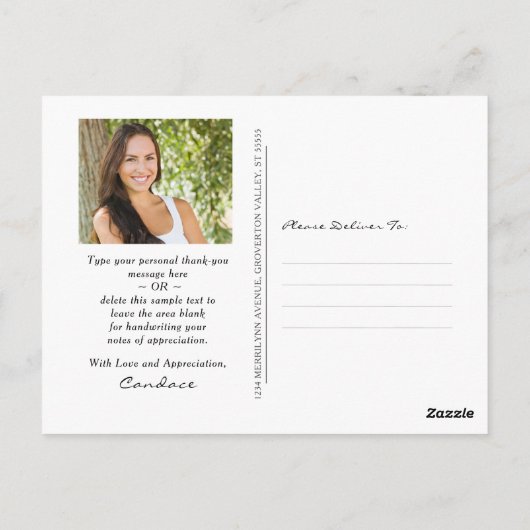 Script Black White Photo Afstuderen Bedankt Briefkaart (Achterkant)