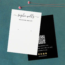 Script Black White QR Code arring Display Holder Visitekaartje