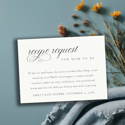Script Black White Recipe Request Baby shower Informatiekaartje
