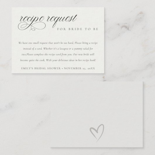 Script Black White Recipe Request Vrijgezellenfees Informatiekaartje (Voorkant / Achterkant)