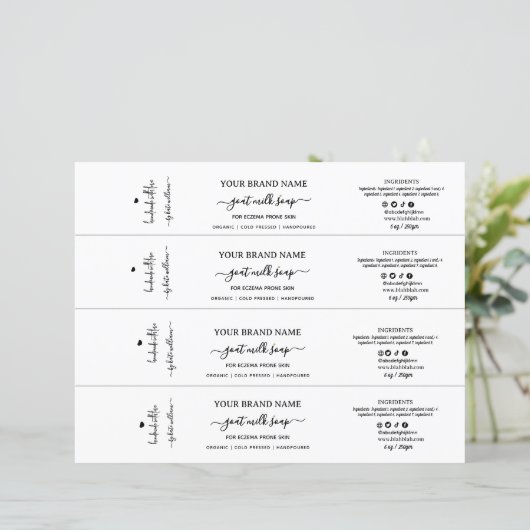 Script Black & White Soap Belly Band Wrap Label (Staand voorkant)