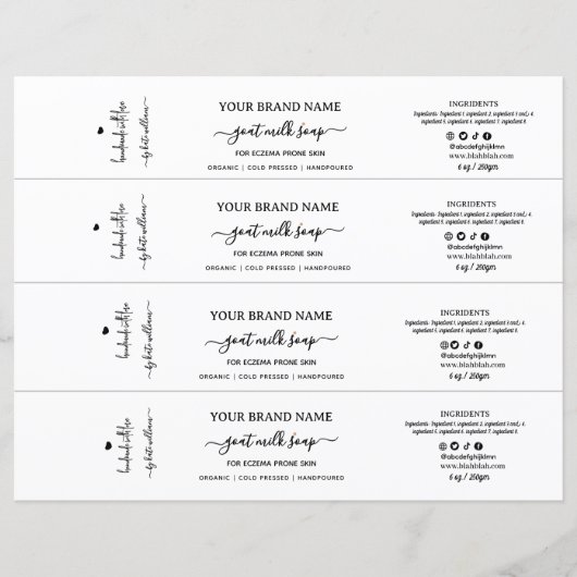 Script Black & White Soap Belly Band Wrap Label (Voorkant)