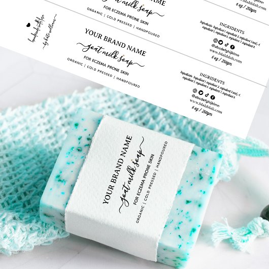 Script Black & White Soap Belly Band Wrap Label