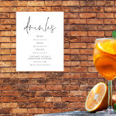 Script Black White Wedding Drinken Bar Sign Poster