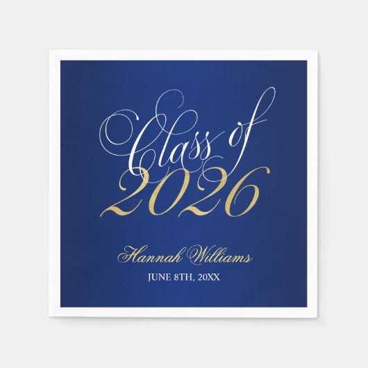 Script Blauw Goud Afstudeerklas van 2026 Servet (Voorkant)