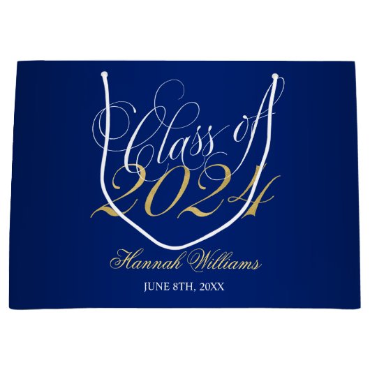 Script Blauw Goud Klasse van 2024 Afstuderen Groot Cadeauzakje (Voorkant)