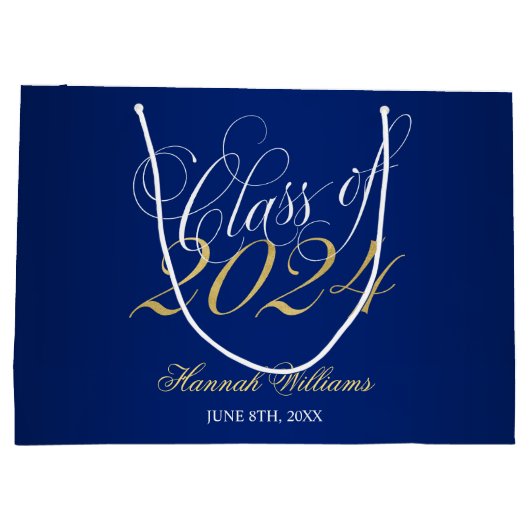 Script Blauw Goud Klasse van 2024 Afstuderen Groot Cadeauzakje (Achterkant)