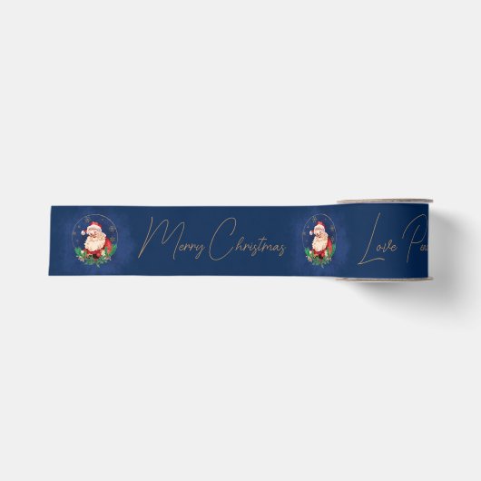 Script Blauw Rood Goud Kerstman Elegante Kerstmis Grosgrain Lint (Voorkant)