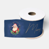 Script Blauw Rood Goud Kerstman Elegante Kerstmis Grosgrain Lint (Spoel)