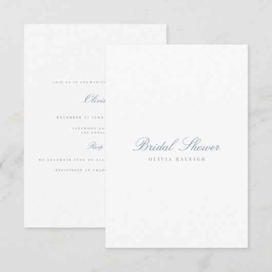 Script Blauw & Wit Bruids Douche Uitnodiging (Voorkant / Achterkant)