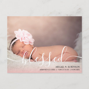 Script Bless Baby Girl Fotoroze aankondiging P Briefkaart
