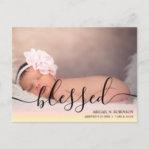 Script Bless Baby Girl Fotoroze aankondiging P Briefkaart