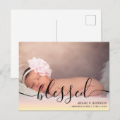 Script Bless Baby Girl Fotoroze aankondiging P Briefkaart (Voorkant / Achterkant)