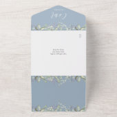 Script Bloem QR Code Stofblauw Huwelijk  All In One Uitnodiging (Buitenkant)