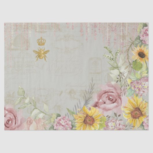  Script Bloemen Zonnebloem Waterverf Sage Tissuepapier (Voorkant)