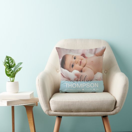 Script Blue Baby Newborn-sleutelnaam Foto Kussen (Stoel)