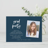 Script Blue en Red Photo Graduparty Kaart (Staand voorkant)