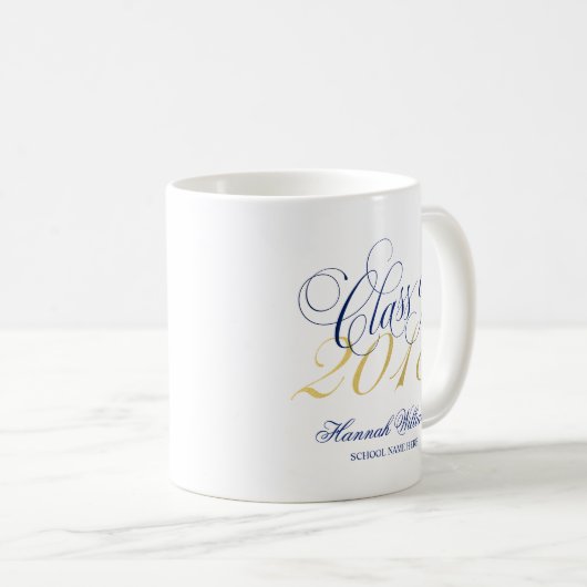 Script Blue Gold Class of 2018 Afstuderen Custom Koffiemok (Voorkant rechts)