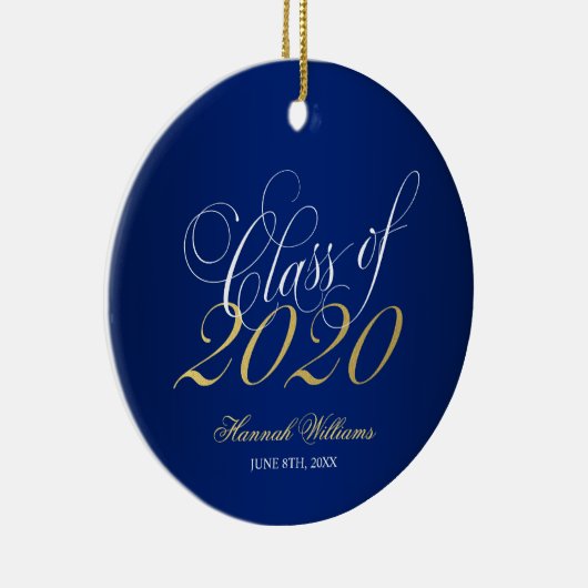 Script Blue Gold Class of 2020 Afstuderen Keramisch Ornament (Rechts)